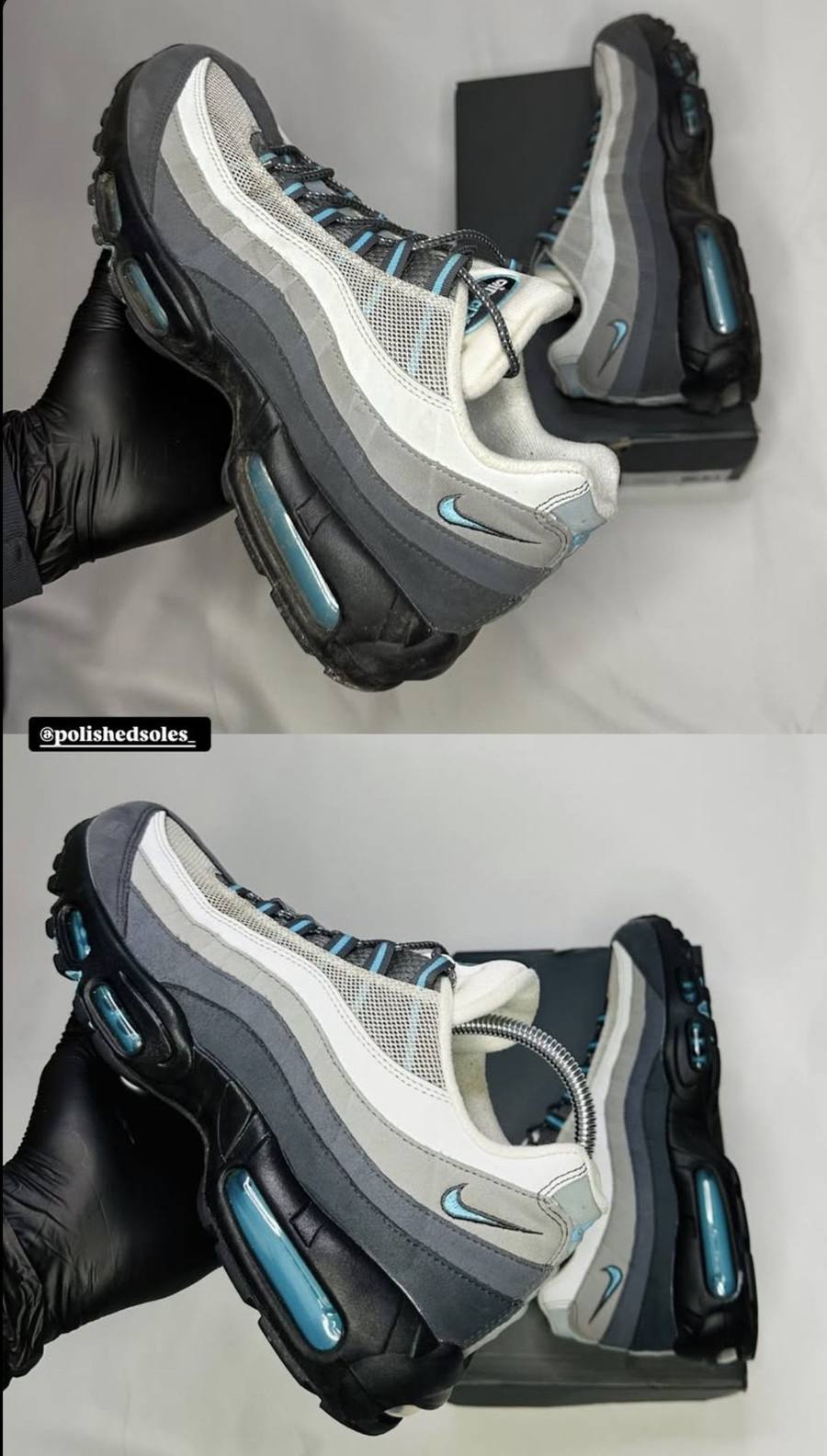 Restored trainers photographed after a full clean and repaint